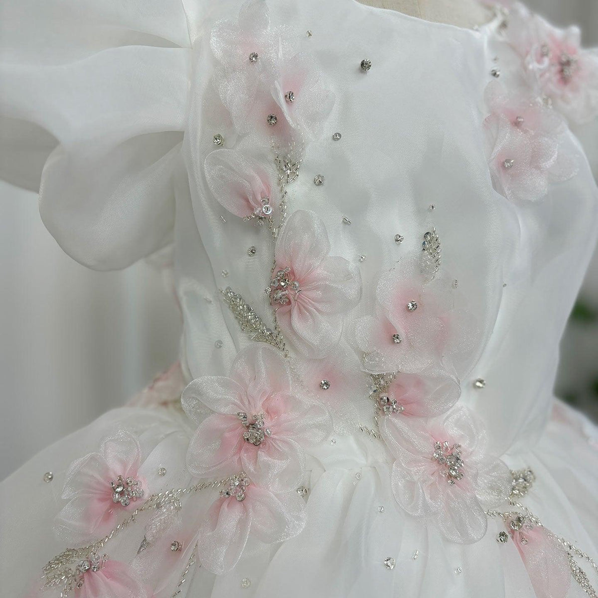 Jill Wish Luxury Dubai White Girl Dress 3D Flowers Beading Ball Gown J348