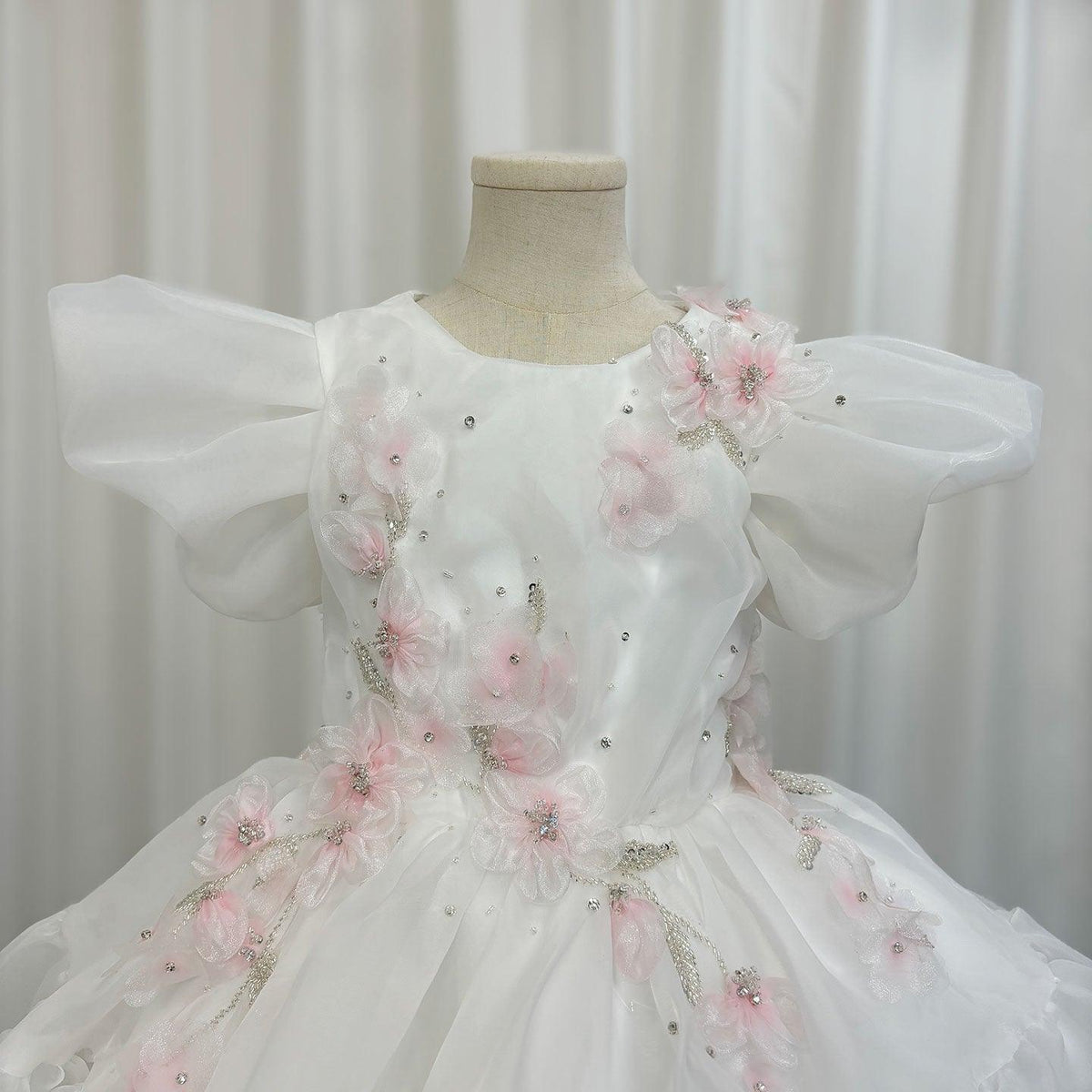 Jill Wish Luxury Dubai White Girl Dress 3D Flowers Beading Ball Gown J348