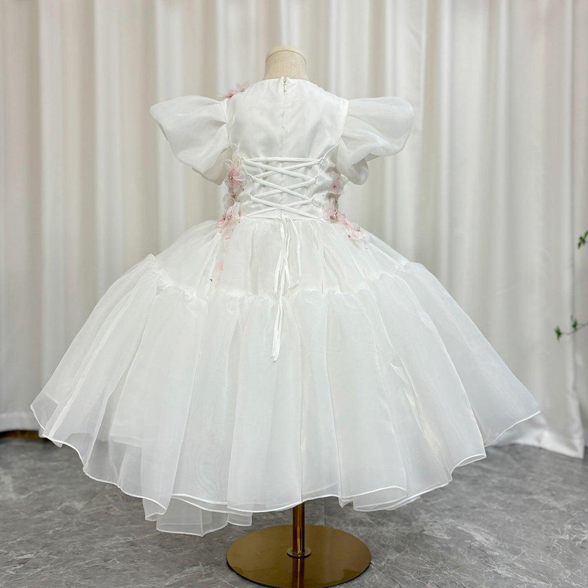 Jill Wish Luxury Dubai White Girl Dress 3D Flowers Beading Ball Gown J348