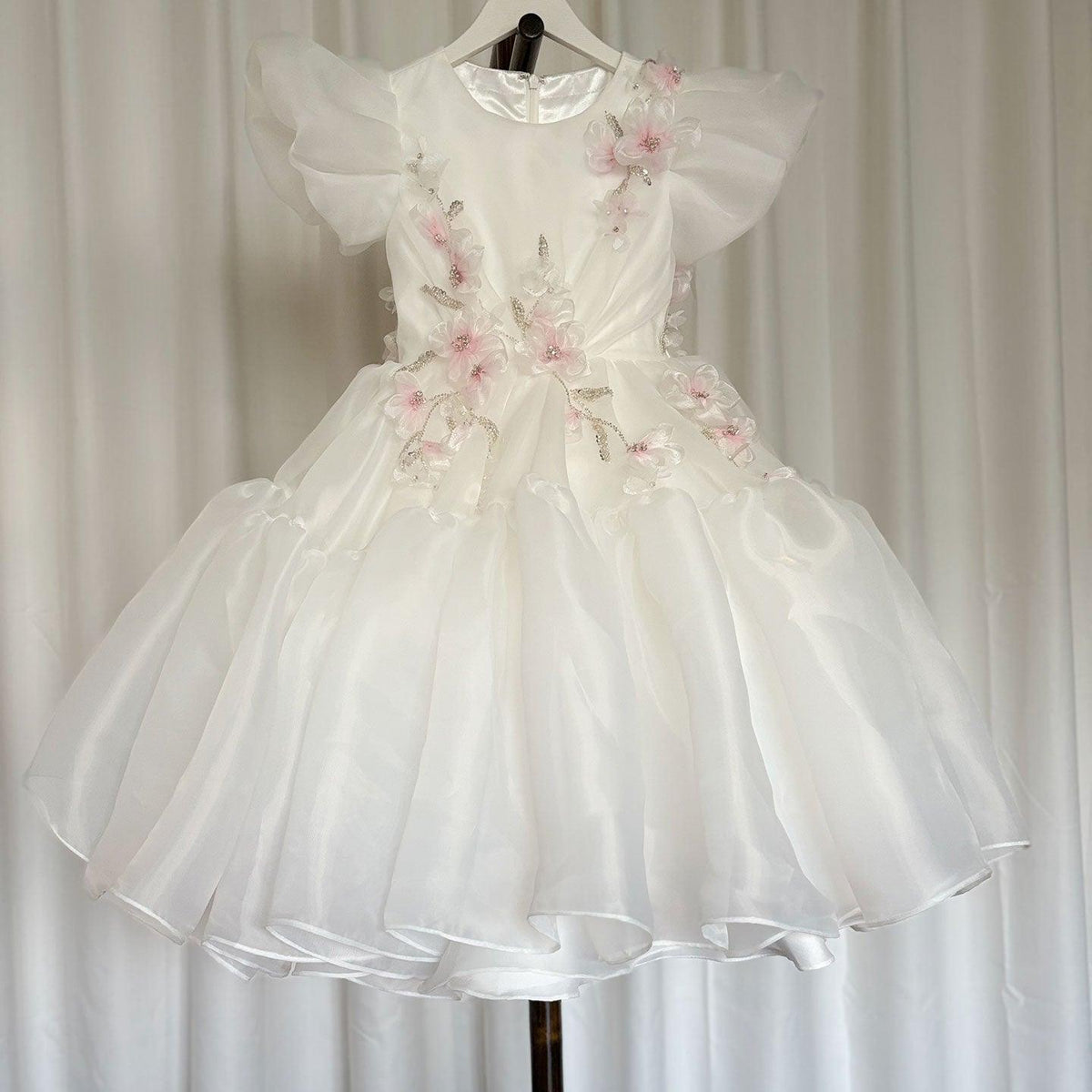 Jill Wish Luxury Dubai White Girl Dress 3D Flowers Beading Ball Gown J348