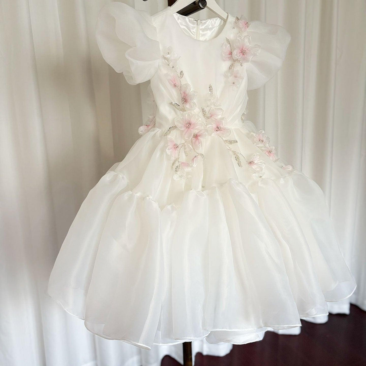 Jill Wish Luxury Dubai White Girl Dress 3D Flowers Beading Ball Gown J348
