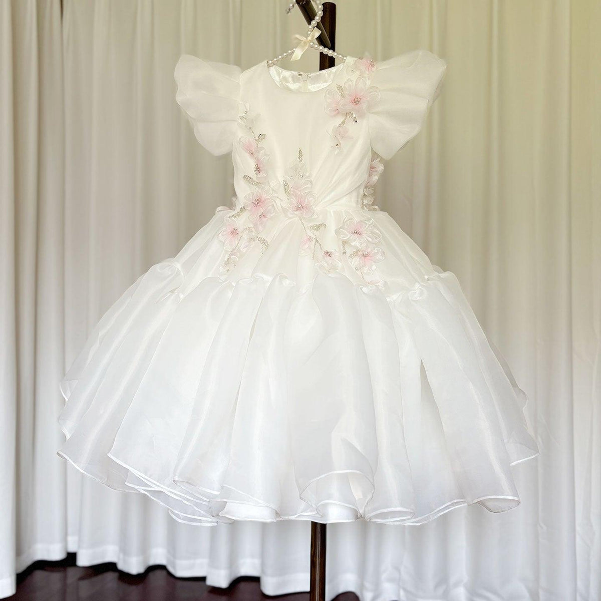 Jill Wish Luxury Dubai White Girl Dress 3D Flowers Beading Ball Gown J348