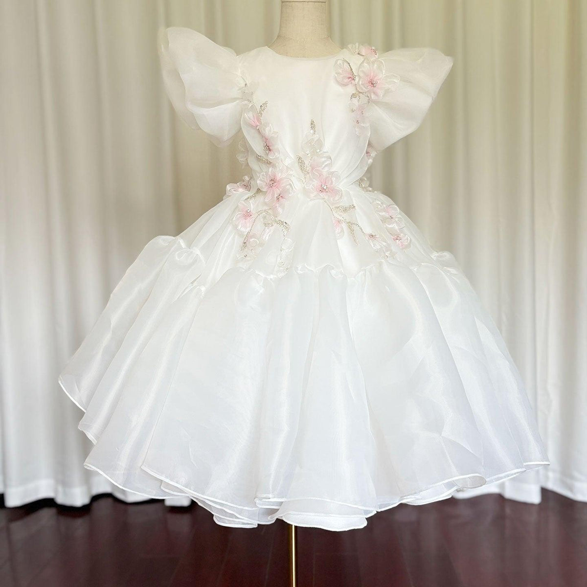 Jill Wish Luxury Dubai White Girl Dress 3D Flowers Beading Ball Gown J348