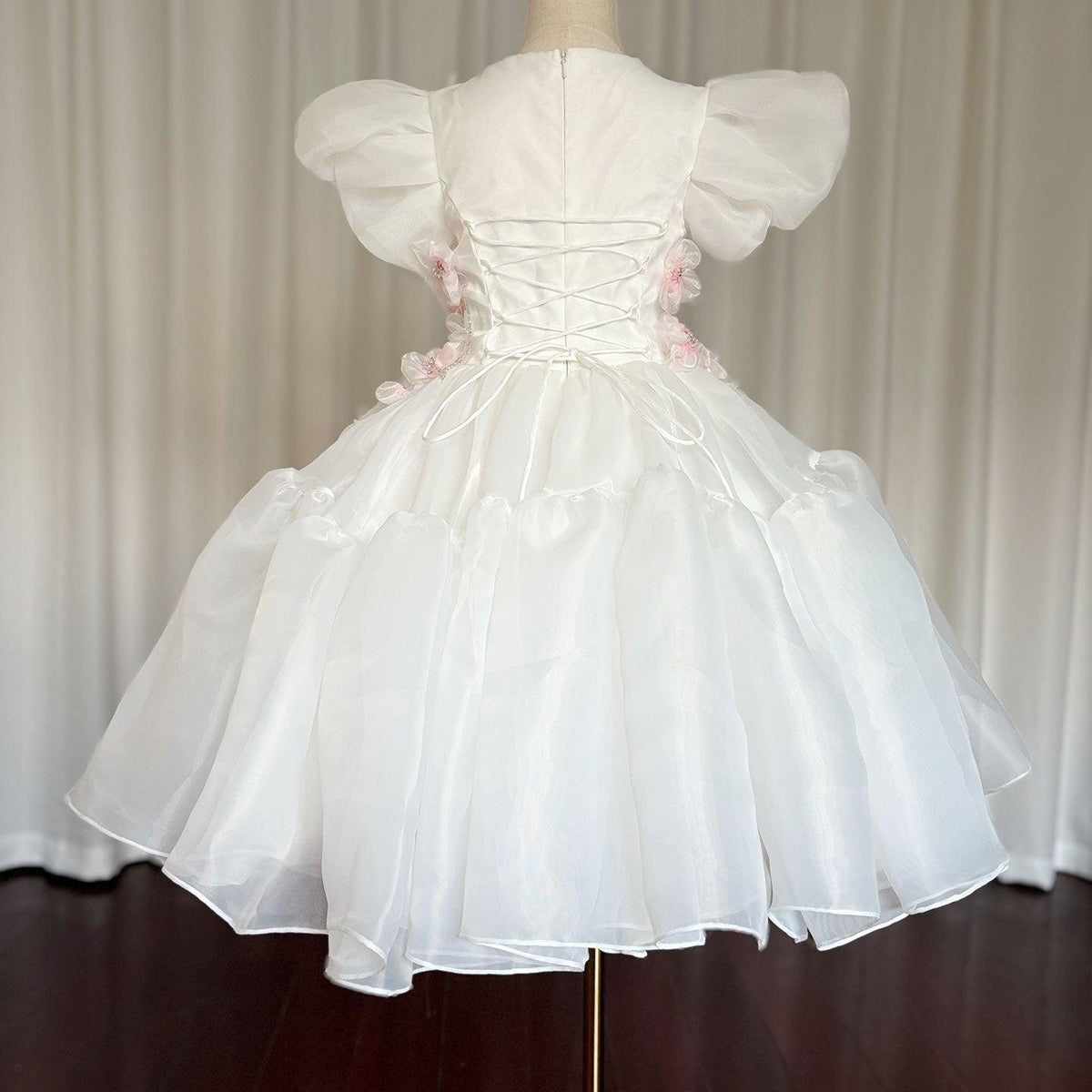 Jill Wish Luxury Dubai White Girl Dress 3D Flowers Beading Ball Gown J348
