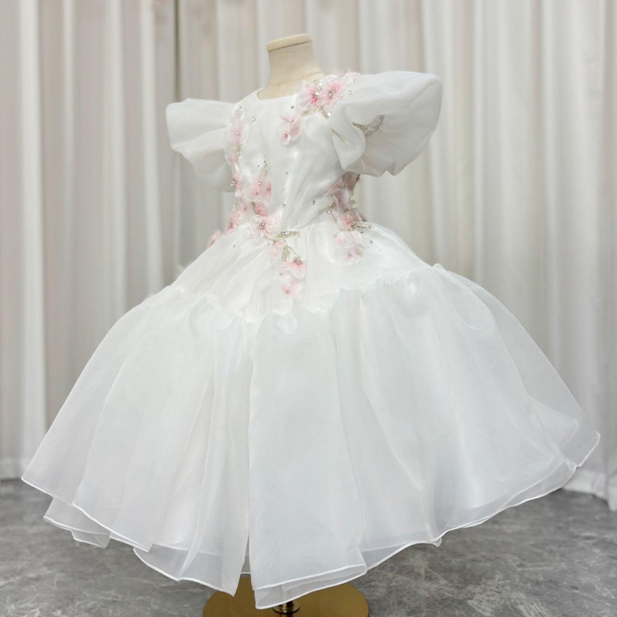 Jill Wish Luxury Dubai White Girl Dress 3D Flowers Beading Ball Gown J348
