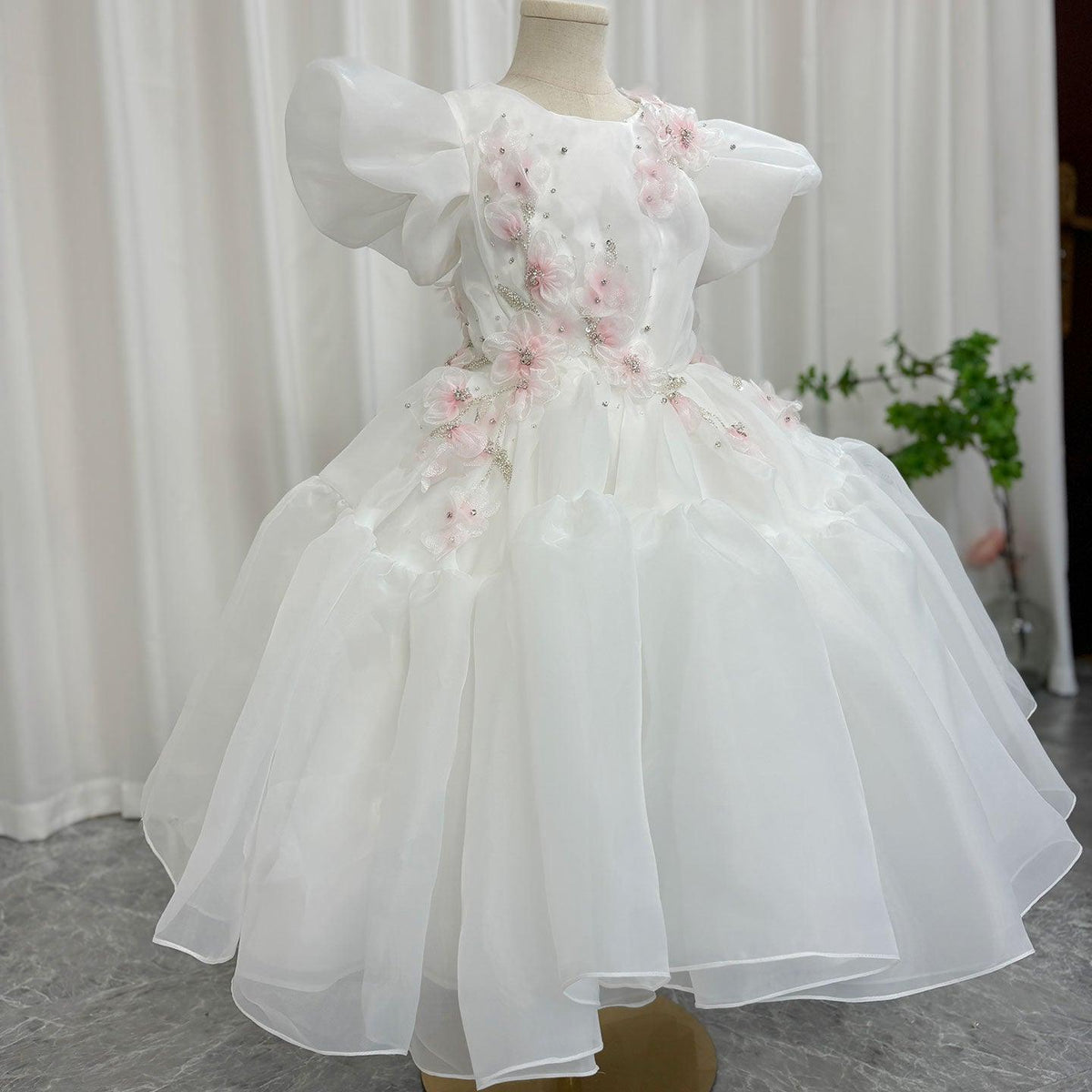 Jill Wish Luxury Dubai White Girl Dress 3D Flowers Beading Ball Gown J348