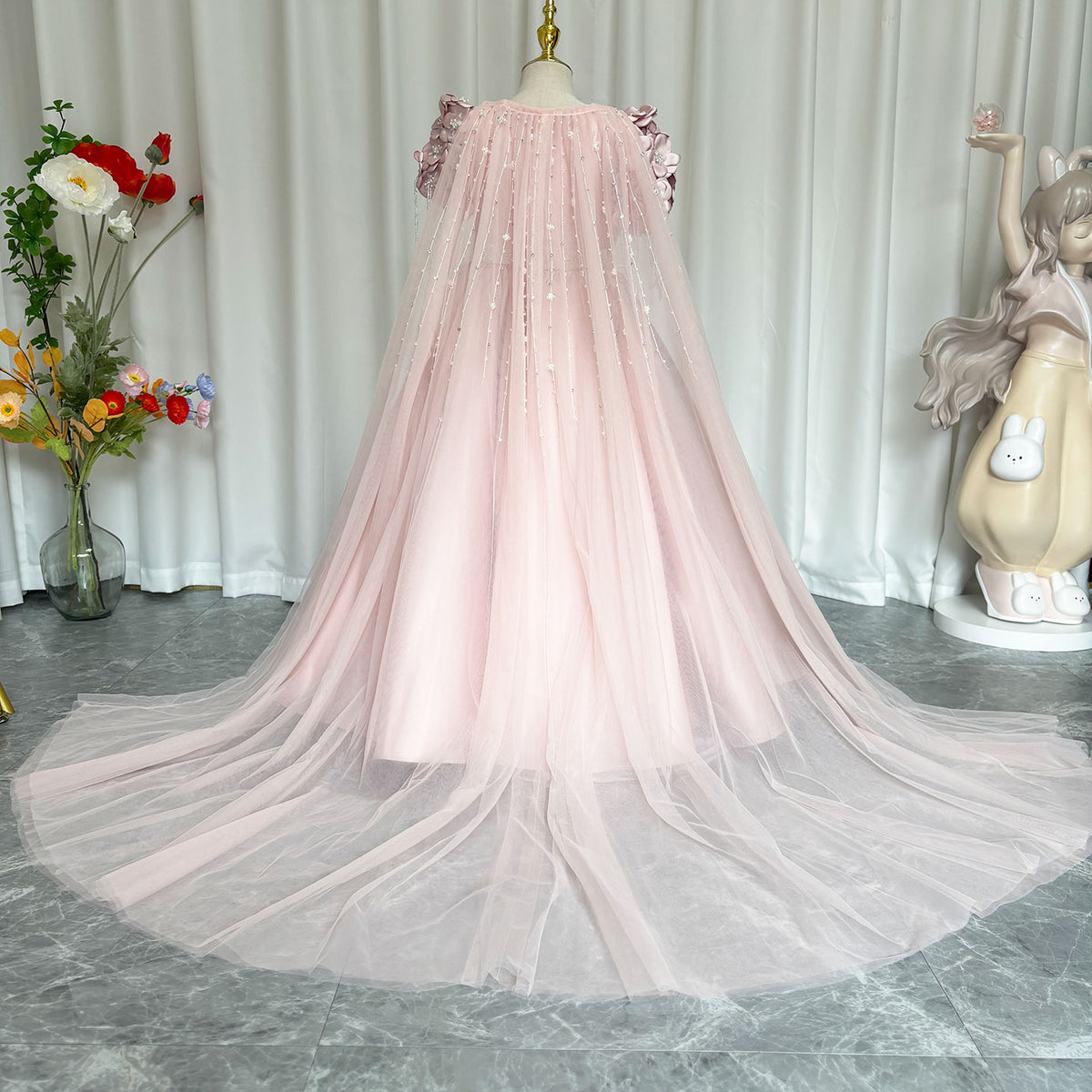 Jill Wish Luxury Dusty Pink Girl Dress Beadeds Arabic with Cap J037