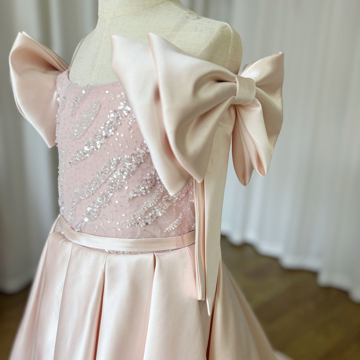 Jill Wish Luxury Elegant Pink Flower Girl Dress with Bow J113