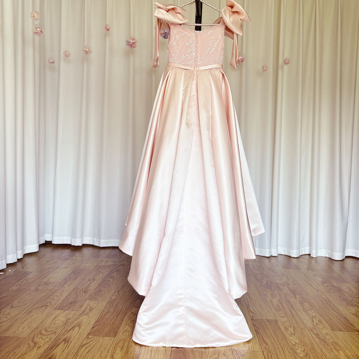 Jill Wish Luxury Elegant Pink Flower Girl Dress with Bow J113