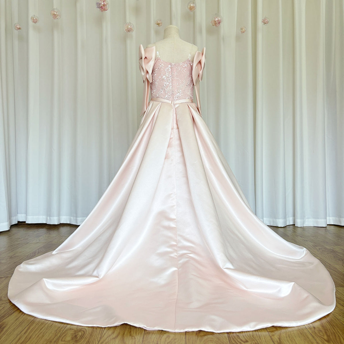 Jill Wish Luxury Elegant Pink Flower Girl Dress with Bow J113