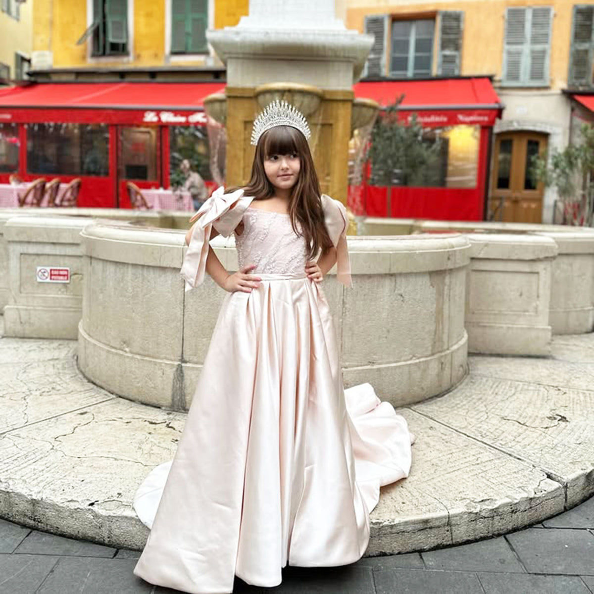 Jill Wish Luxury Elegant Pink Flower Girl Dress with Bow J113