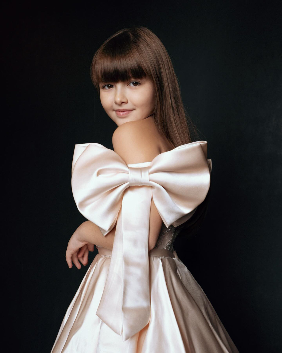 Jill Wish Luxury Elegant Pink Flower Girl Dress with Bow J113