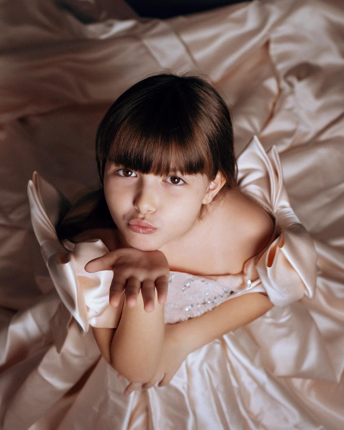 Jill Wish Luxury Elegant Pink Flower Girl Dress with Bow J113