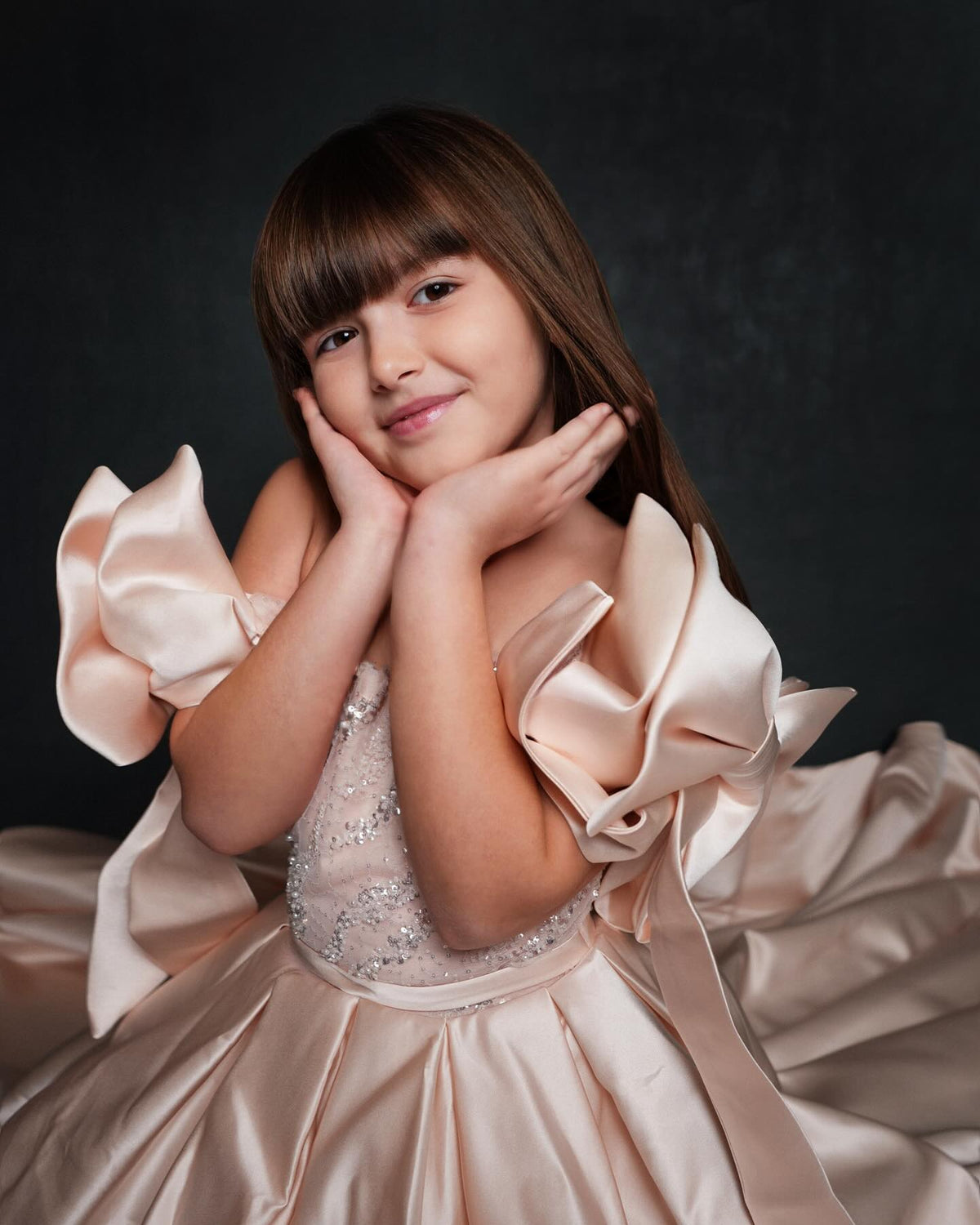 Jill Wish Luxury Elegant Pink Flower Girl Dress with Bow J113