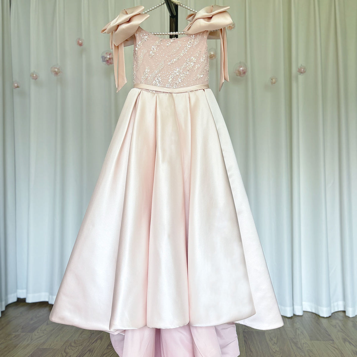 Jill Wish Luxury Elegant Pink Flower Girl Dress with Bow J113