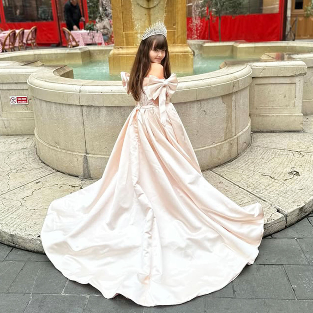 Jill Wish Luxury Elegant Pink Flower Girl Dress with Bow J113