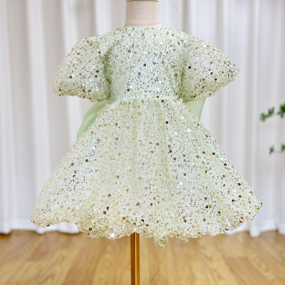 Jill Wish Luxury Elegant Shiny Sage Girl Dress Bow Princess Baby Kids J156