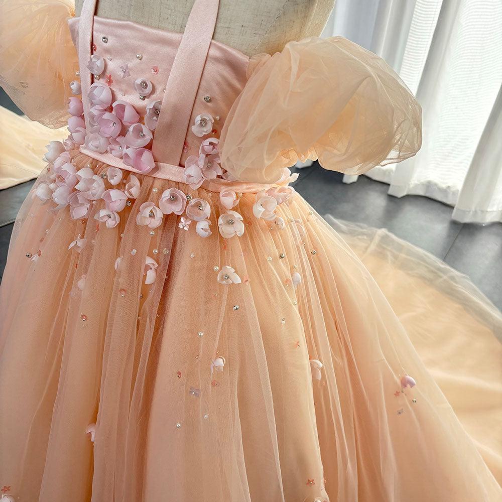 Jill Wish Luxury Girl Dress Handmade Flowers Pink Kids J313