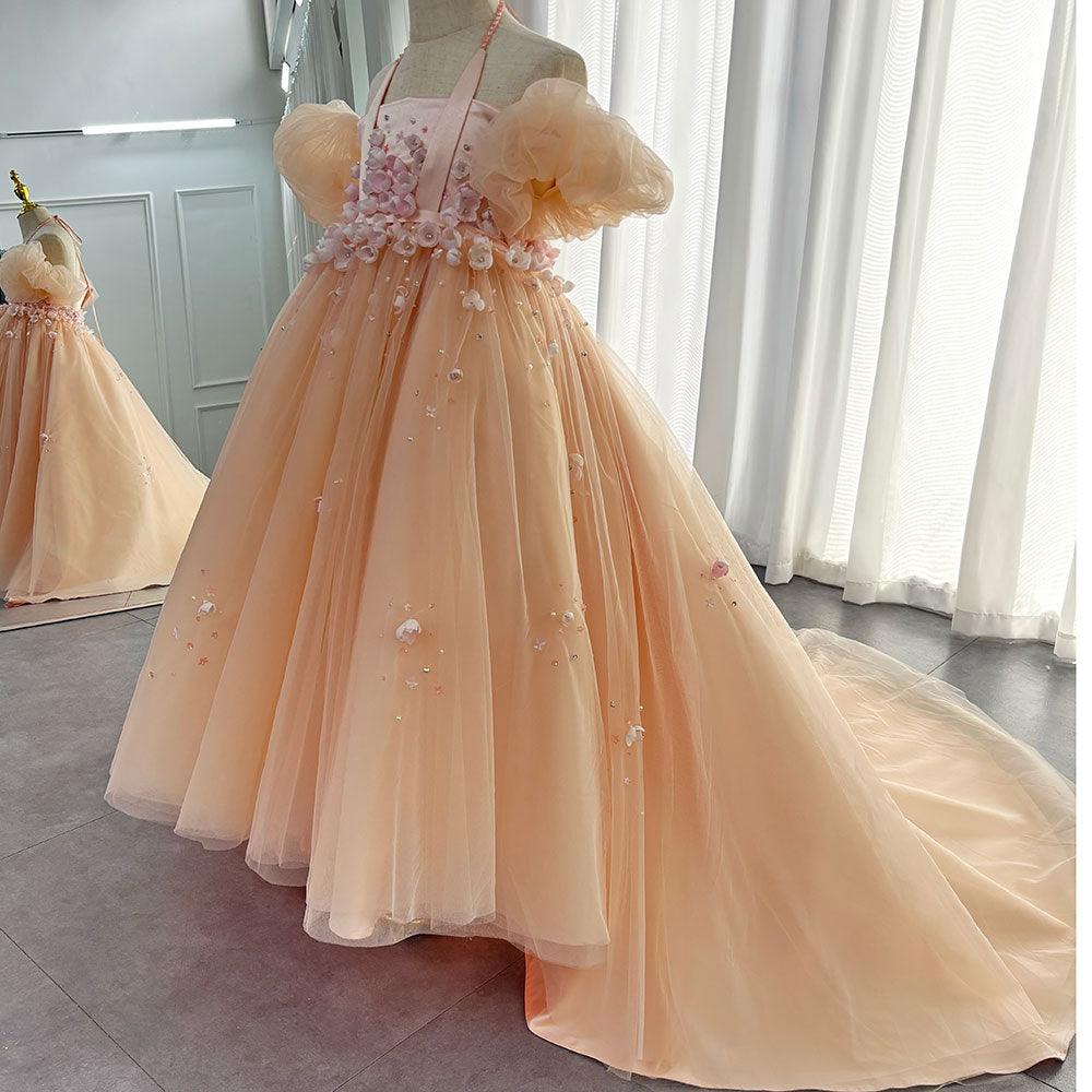 Jill Wish Luxury Girl Dress Handmade Flowers Pink Kids J313