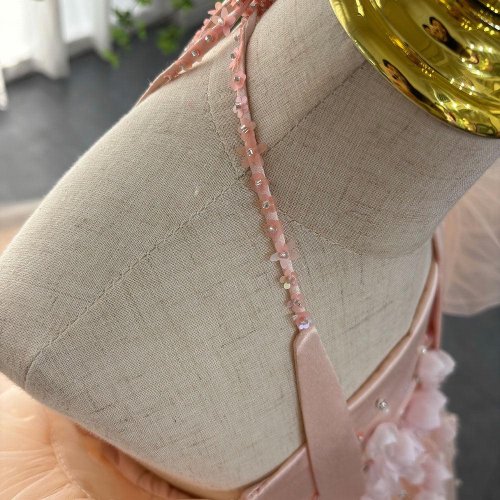 Jill Wish Luxury Girl Dress Handmade Flowers Pink Kids J313