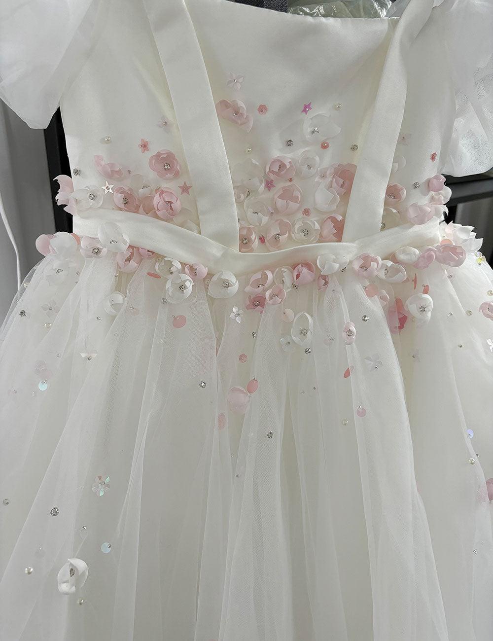 Jill Wish Luxury Girl Dress Handmade Flowers Pink Kids J313