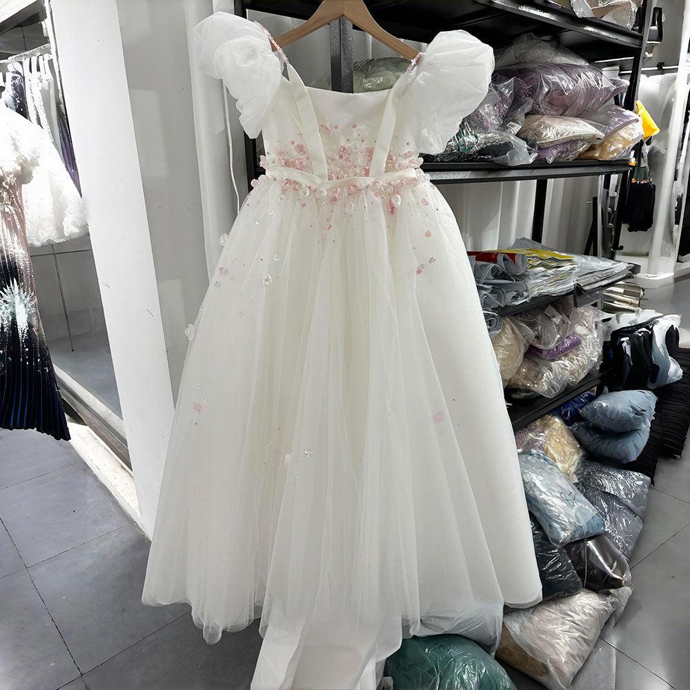 Jill Wish Luxury Girl Dress Handmade Flowers Pink Kids J313