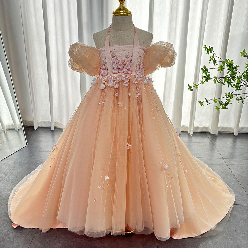 Jill Wish Luxury Girl Dress Handmade Flowers Pink Kids J313