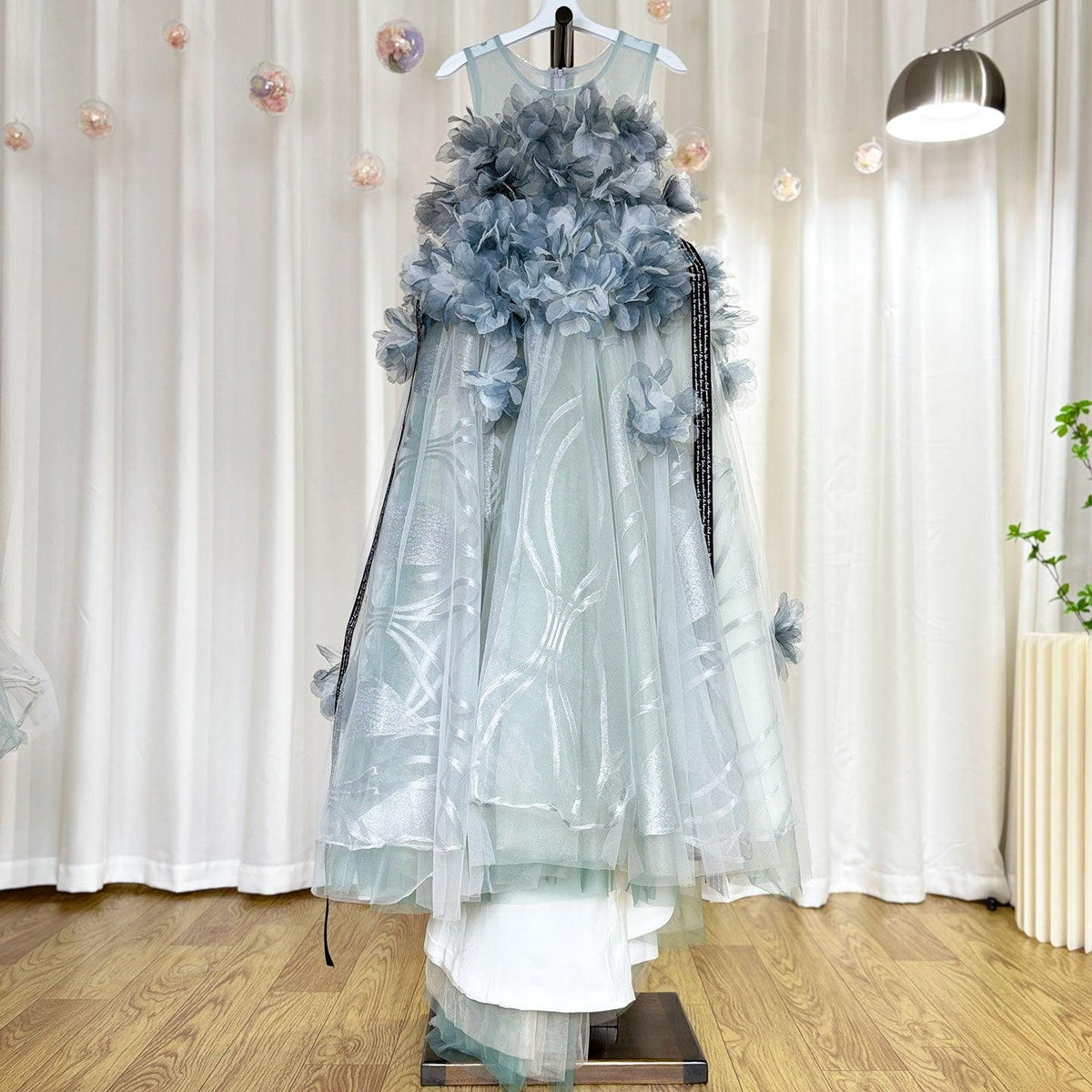 Jill Wish Luxury Gray Kids Girl Dress Handmade Flower Ribbons Princess A-Line J018