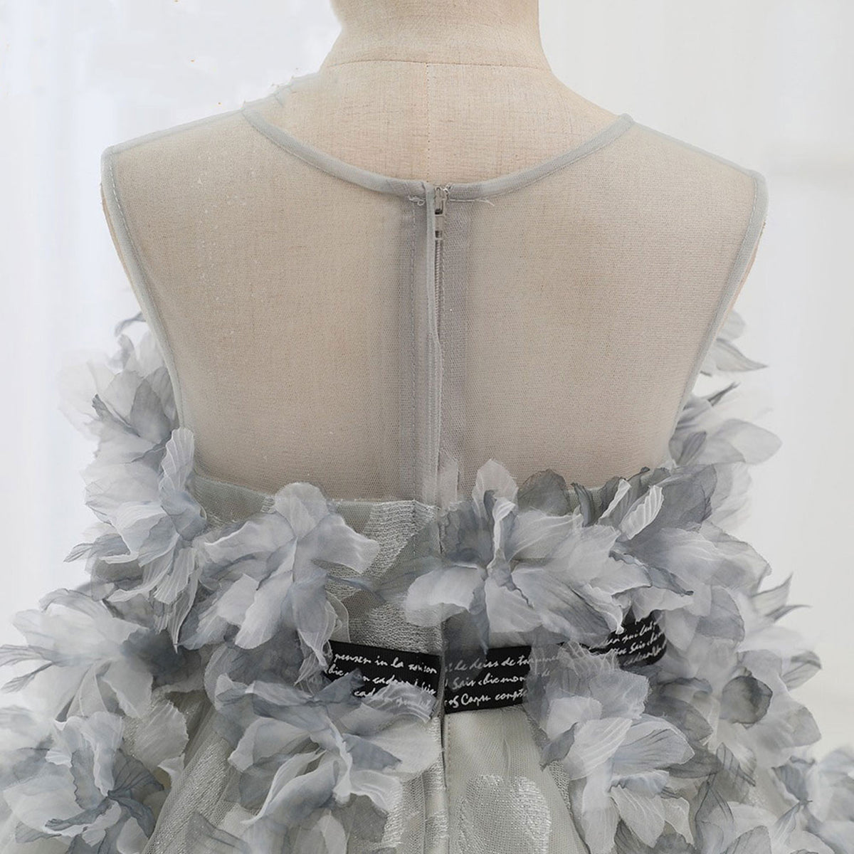 Jill Wish Luxury Gray Kids Girl Dress Handmade Flower Ribbons Princess A-Line J018