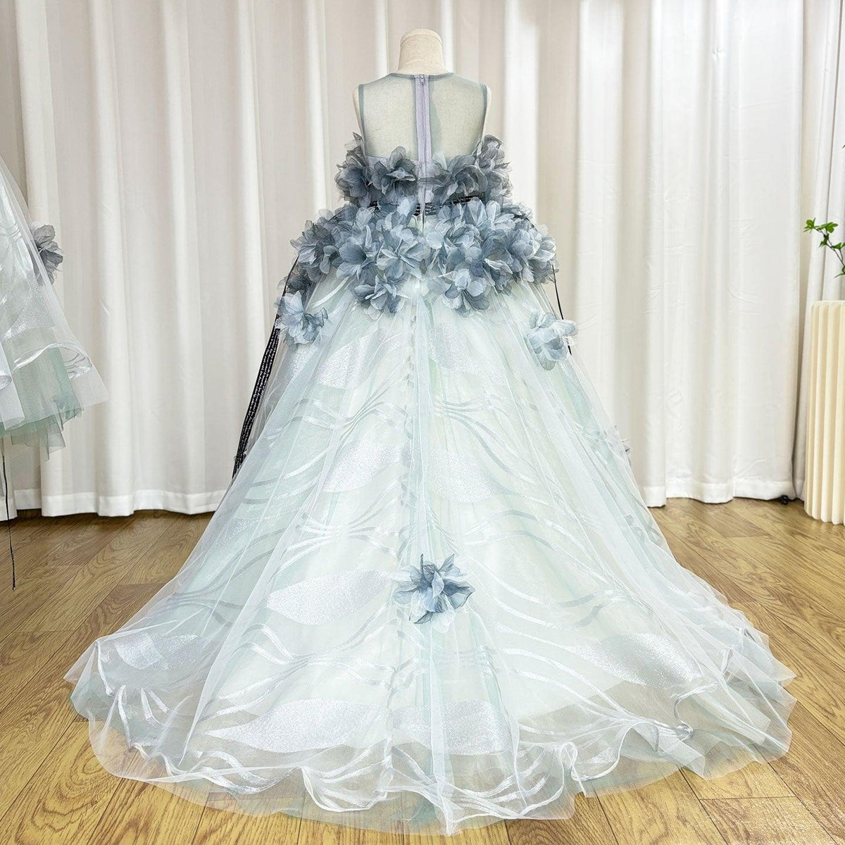 Jill Wish Luxury Gray Kids Girl Dress Handmade Flower Ribbons Princess A-Line J018