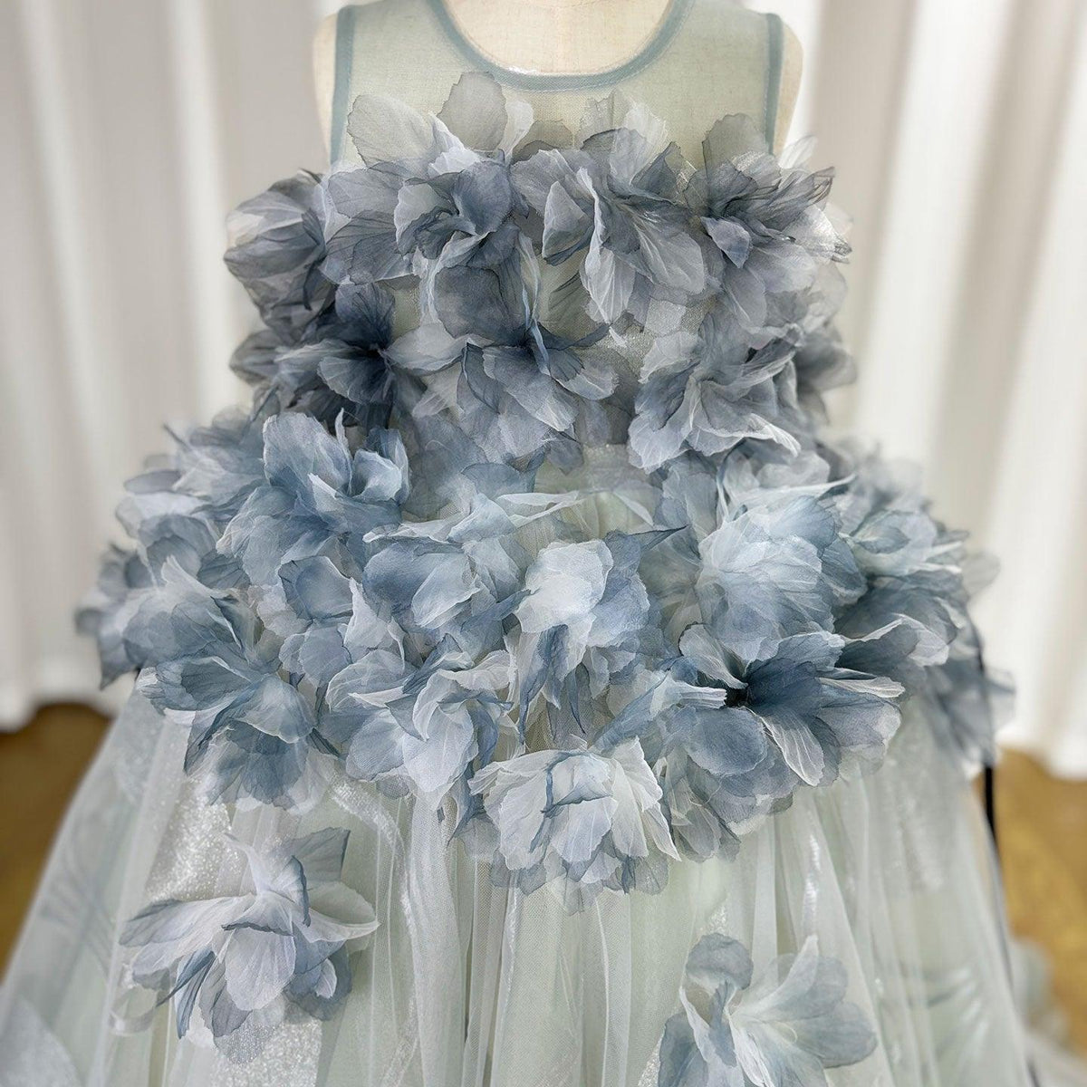 Jill Wish Luxury Gray Kids Girl Dress Handmade Flower Ribbons Princess A-Line J018