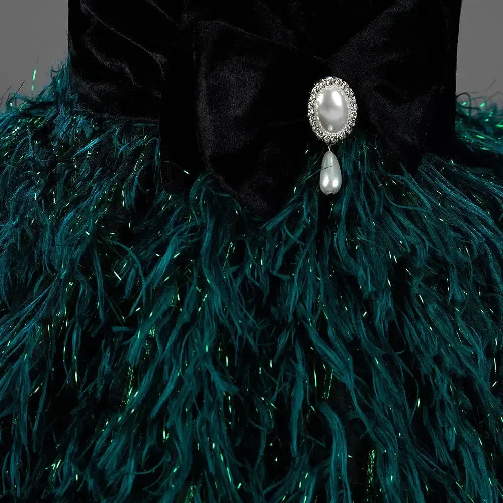 Jill Wish Luxury Green Flower Girl Dresses Dubai Feathers Ball Gown for Princess J007
