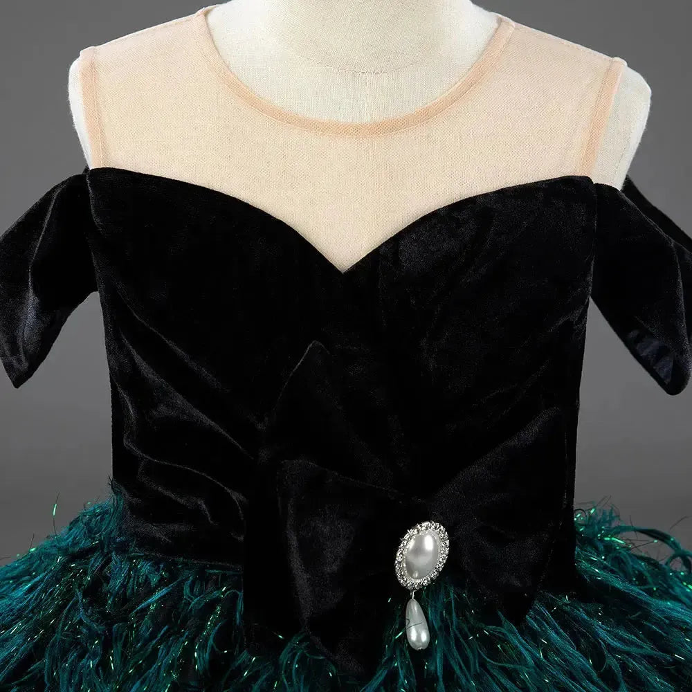 Jill Wish Luxury Green Flower Girl Dresses Dubai Feathers Ball Gown for Princess J007