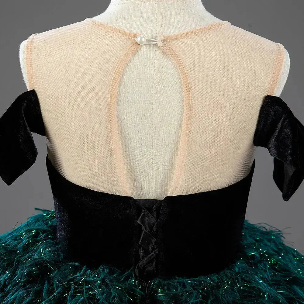 Jill Wish Luxury Green Flower Girl Dresses Dubai Feathers Ball Gown for Princess J007