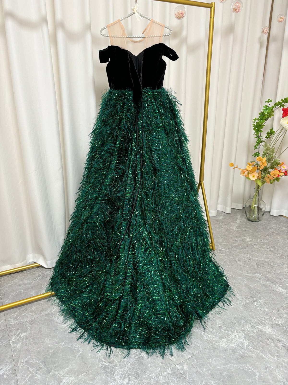 Jill Wish Luxury Green Flower Girl Dresses Dubai Feathers Ball Gown for Princess J007