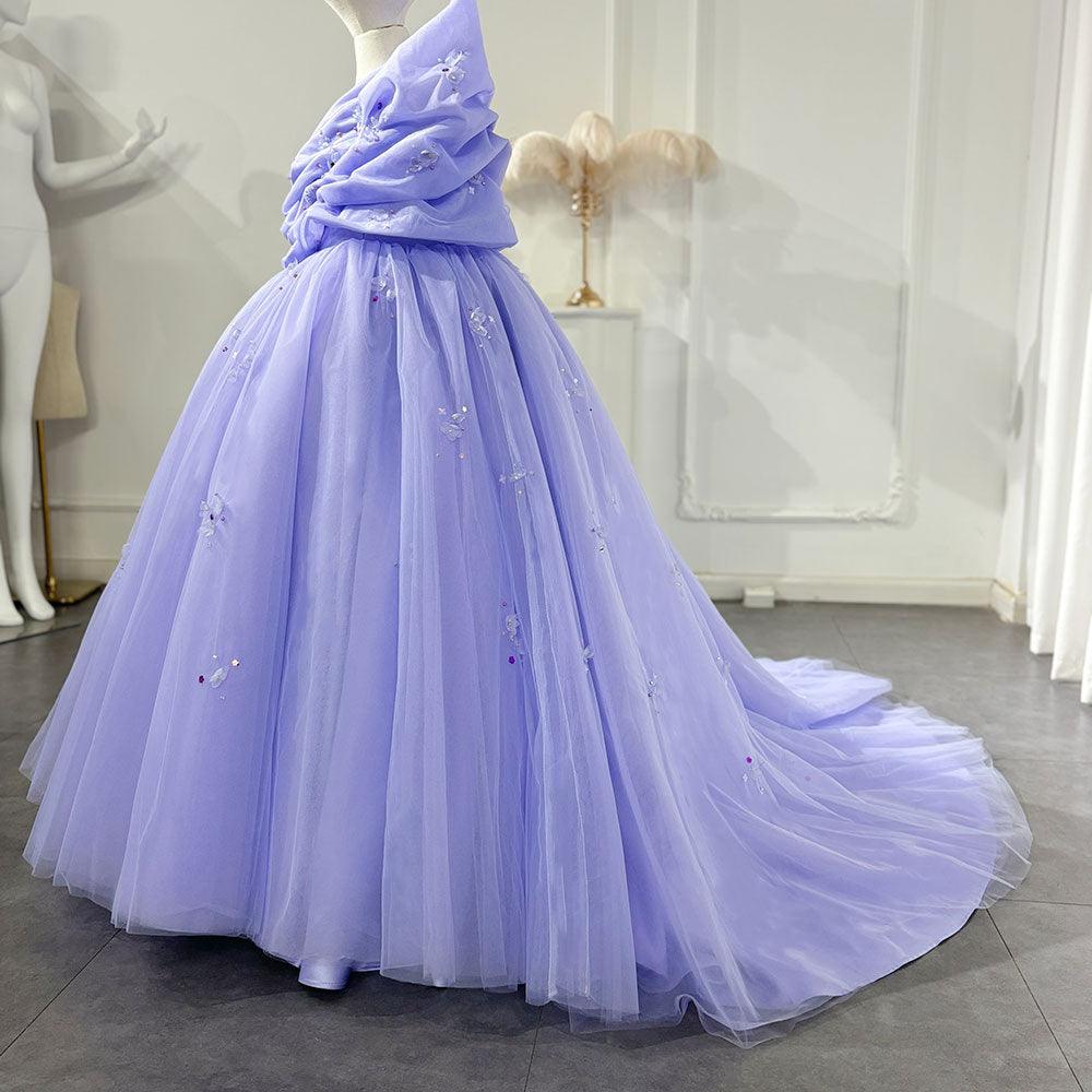Jill Wish Luxury Lilac Dubai Girl Dress Handmade Flowers Arabic Princess J393