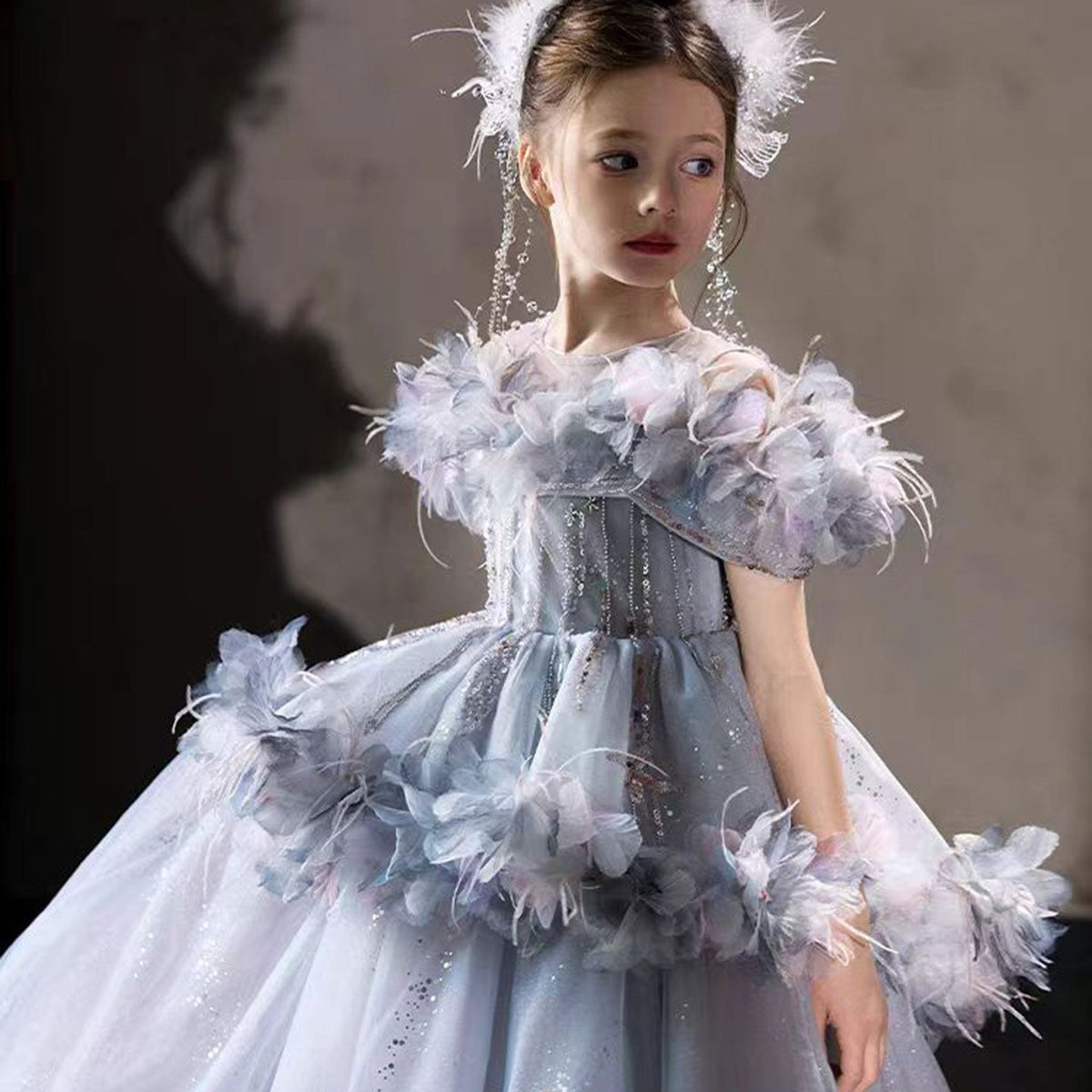 Jill Wish Luxury Lilac Flower Girl Dress Arabic Princess Kids Floor Length J083