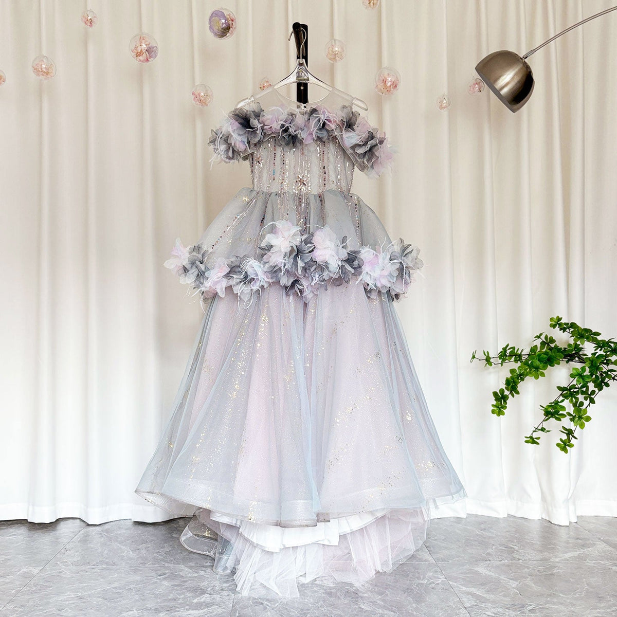Jill Wish Luxury Lilac Flower Girl Dress Arabic Princess Kids Floor Length J083