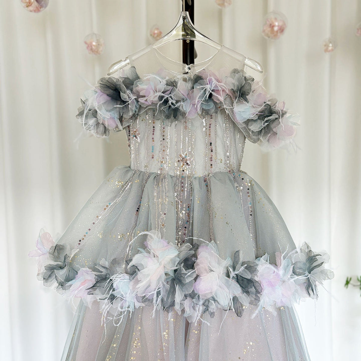 Jill Wish Luxury Lilac Flower Girl Dress Arabic Princess Kids Floor Length J083