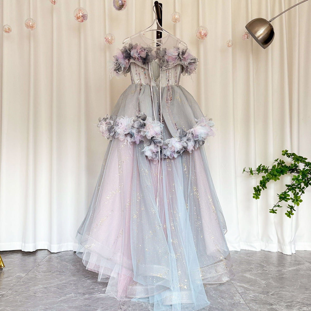 Jill Wish Luxury Lilac Flower Girl Dress Arabic Princess Kids Floor Length J083