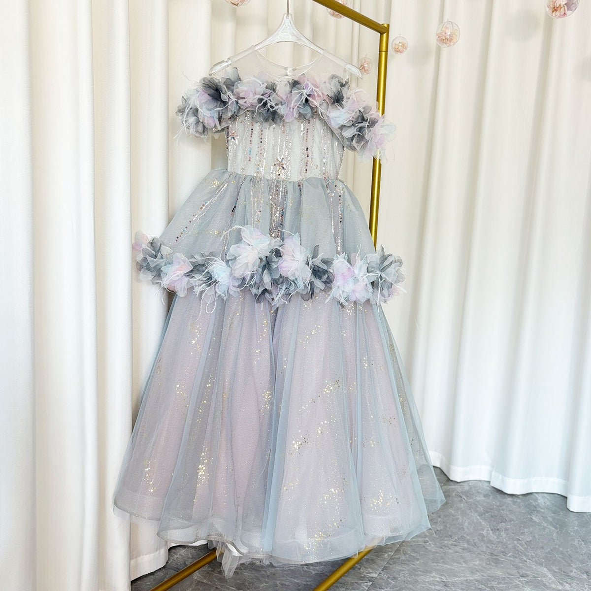 Jill Wish Luxury Lilac Flower Girl Dress Arabic Princess Kids Floor Length J083