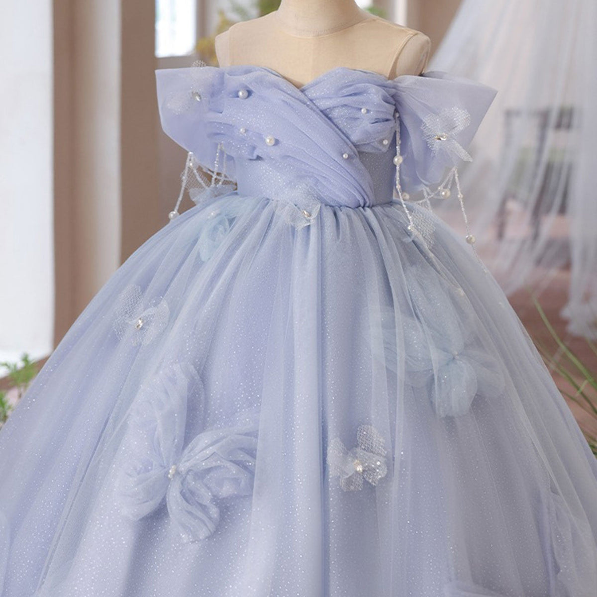 Jill Wish Luxury Lilac Girl Dress Beadeds Arabic with Cap J107