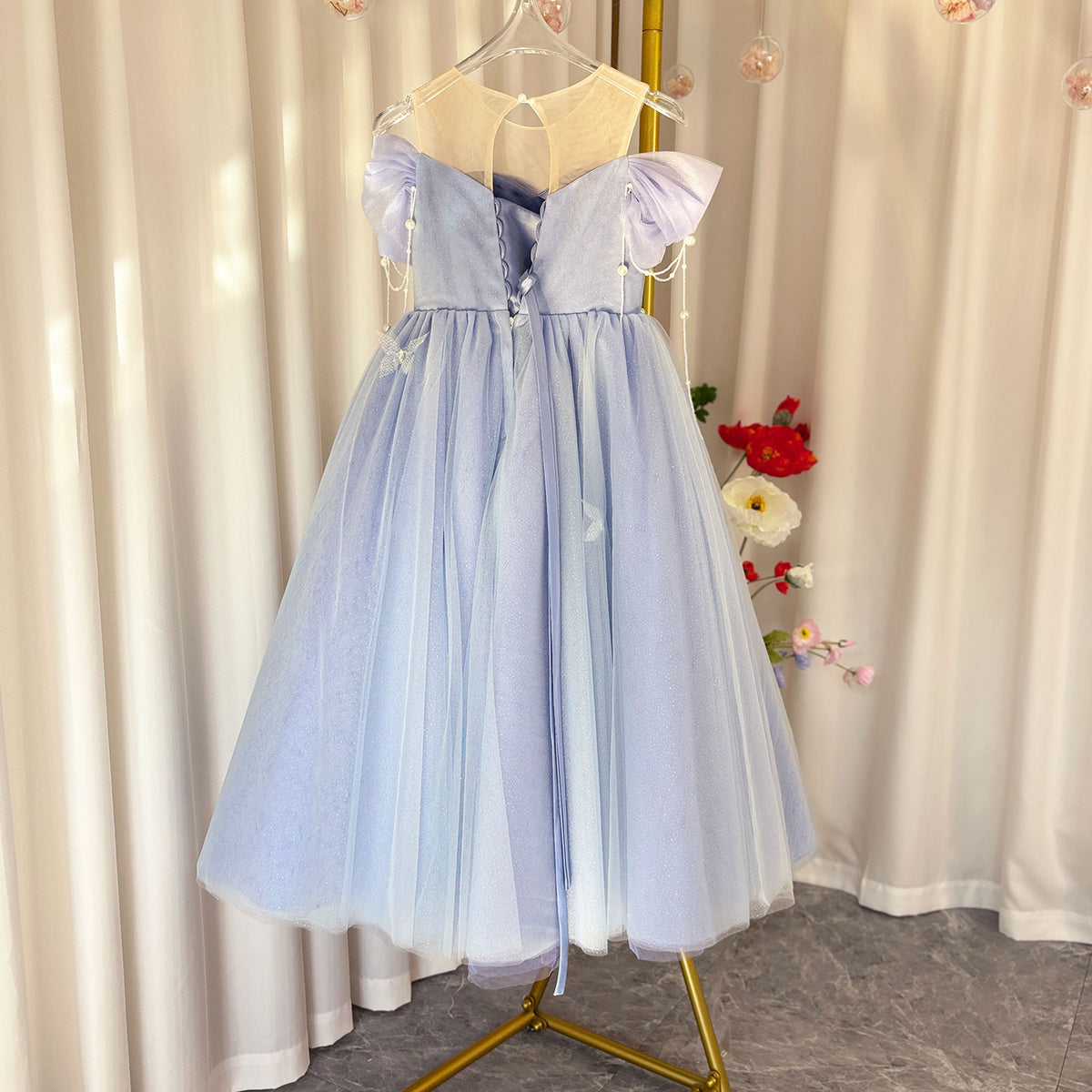 Jill Wish Luxury Lilac Girl Dress Beadeds Arabic with Cap J107
