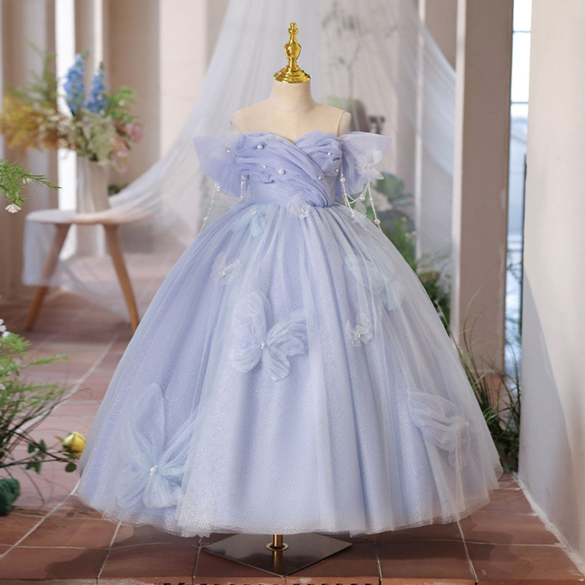Jill Wish Luxury Lilac Girl Dress Beadeds Arabic with Cap J107