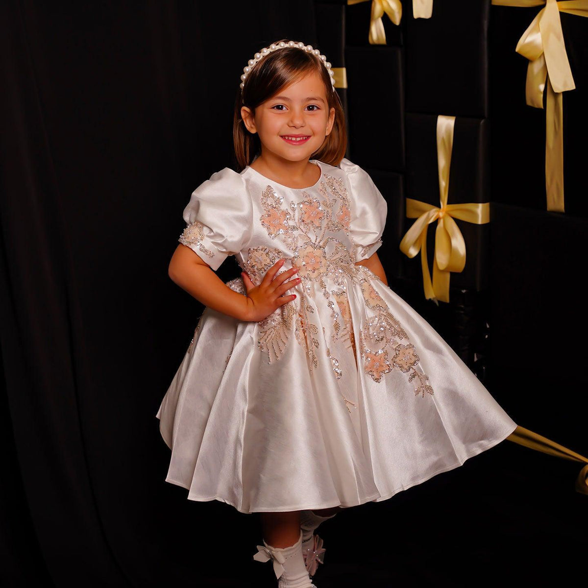 Jill Wish Luxury Off White Flower Girl Dresses Dubai Beading Sequined Princess J085