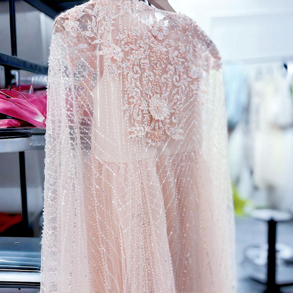 Jill Wish Luxury Pearl Arabic Girl Dress Applique Beaded with Cape Princess J071