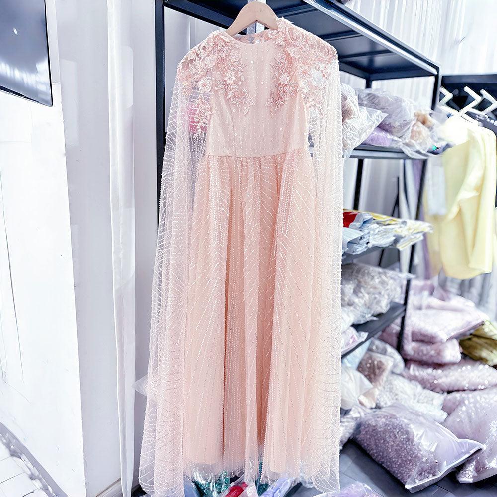 Jill Wish Luxury Pearl Arabic Girl Dress Applique Beaded with Cape Princess J071