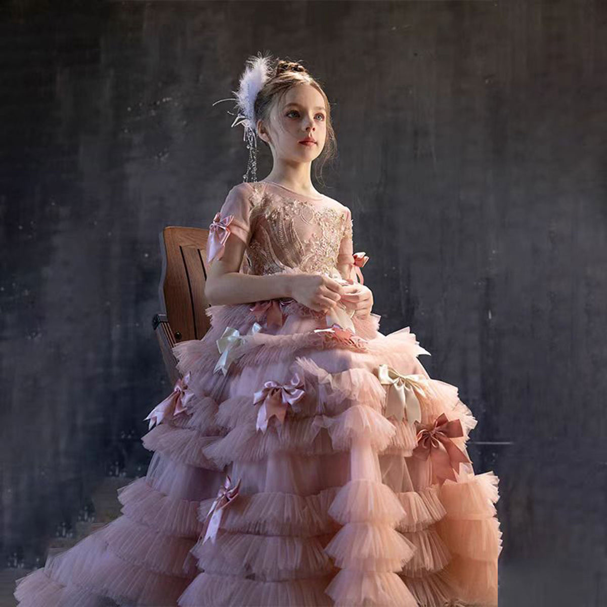Jill Wish Luxury Pink A-Line Beading Girl Dress Princess Birthday Gown J084