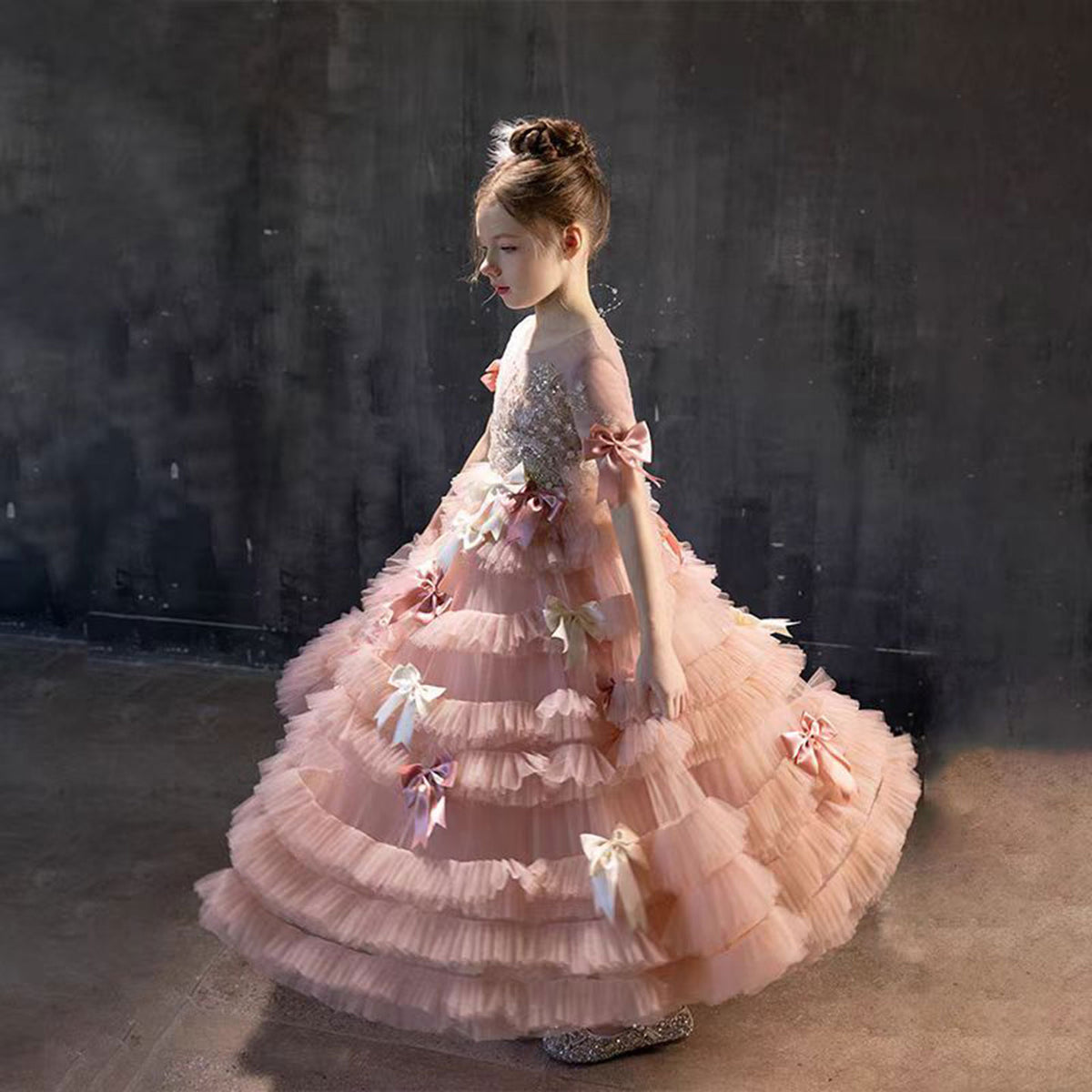 Jill Wish Luxury Pink A-Line Beading Girl Dress Princess Birthday Gown J084