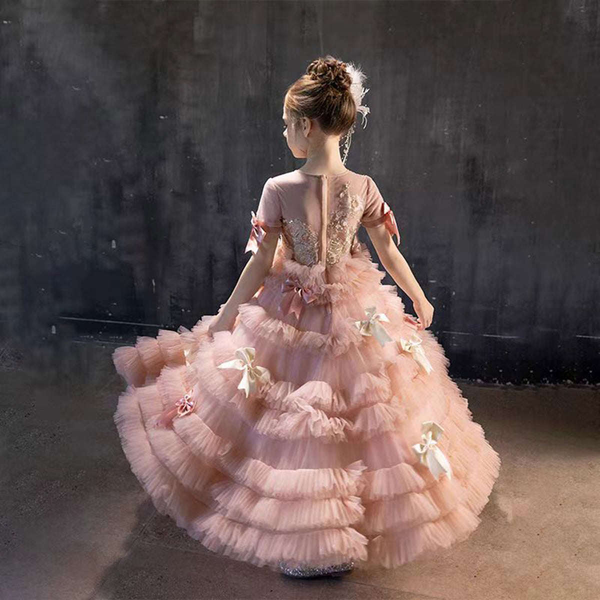 Jill Wish Luxury Pink A-Line Beading Girl Dress Princess Birthday Gown J084